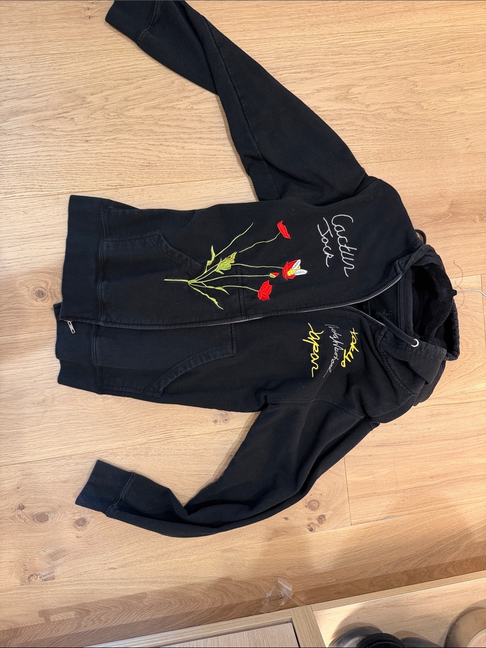 Cactus Jack by Travis Scott Black Embroidered Floral Zip Hoodie